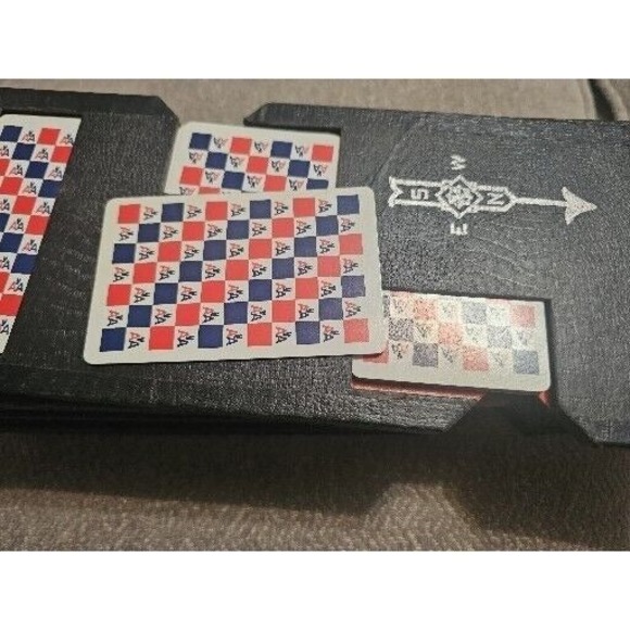 Vintage Bridge Board Complete Set Score Pencils Playing Cards Leather Card Box - Picture 5 of 12